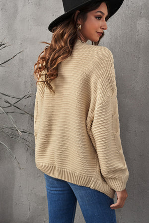 Beige Chunky Wide Long Sleeve Knit Cardigan