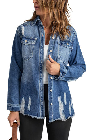 Blue Distressed Denim Jacket