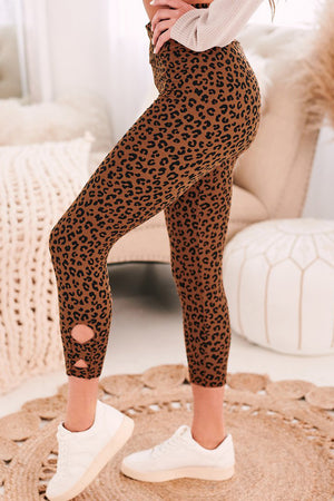 Brown Yoga Fitness Leopard Cropped Leggings