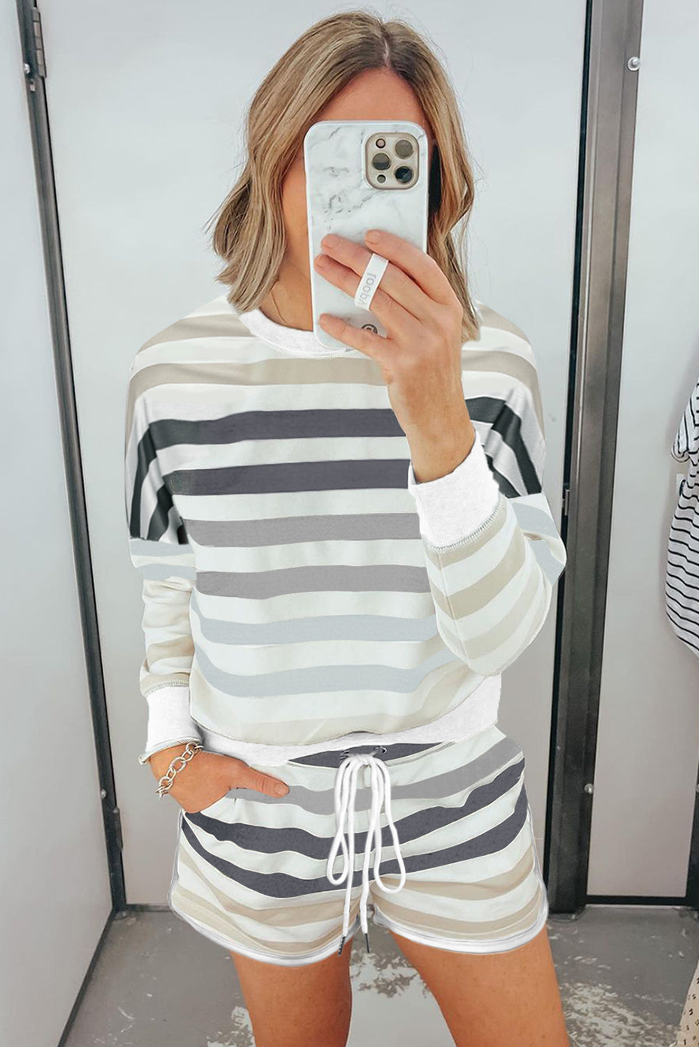 Gray Gradient Stripes Home Casual Suit
