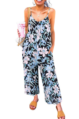 Green Floral Print Spaghetti Strap Wide Leg jumpsuit