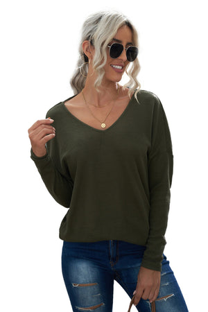 Green Twist Knot Waffle Knit Long Sleeve Top