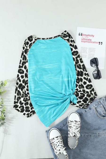 Leopard Tie-dye Splicing Long Sleeve Top