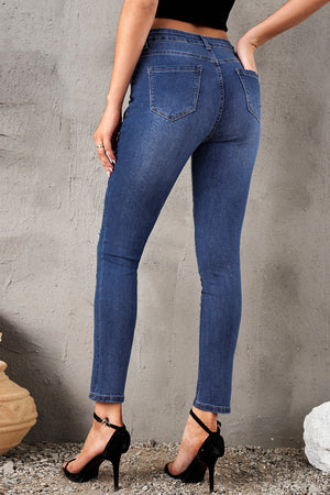 Aztec Patch Ripped Slim-fit Jeans