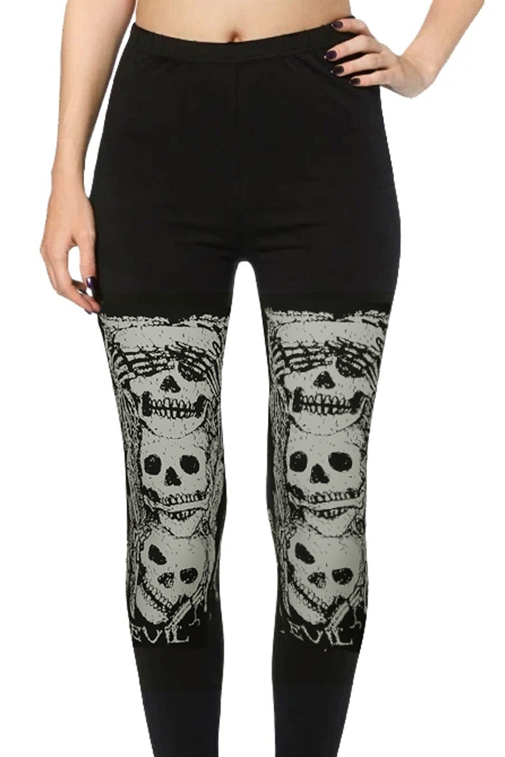 Black High Waist Skull Print Halloween Leggings