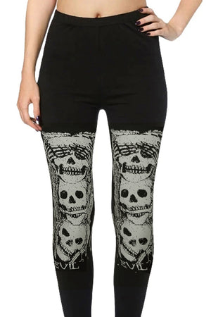 Black High Waist Skull Print Halloween Leggings