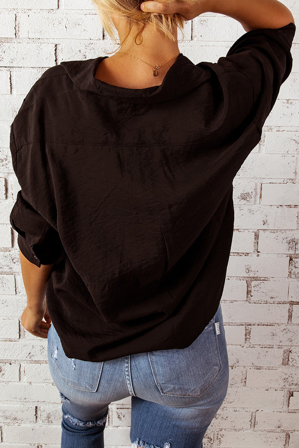 Black Collared 3/4 Sleeve Shirt