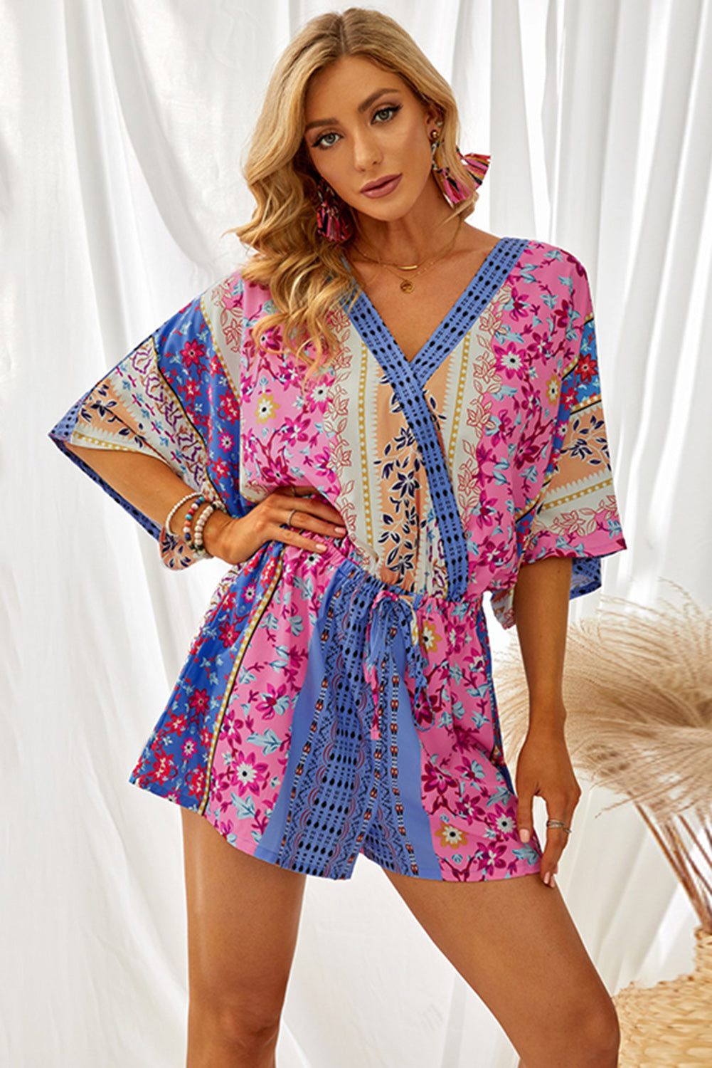 Floral Mix Kimono Sleeve Romper