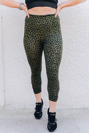 Green Yoga Fitness Leopard Cropped Leggings