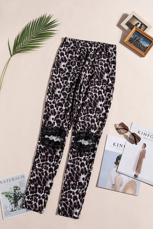 Floral Hollow Out Leopard Printed Skinny Leggings