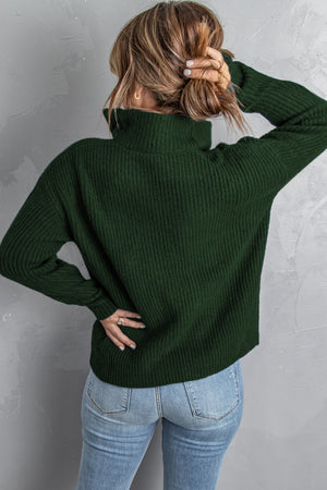 Green Zip Neck Knitted Sweater