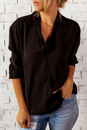 Black Collared 3/4 Sleeve Shirt