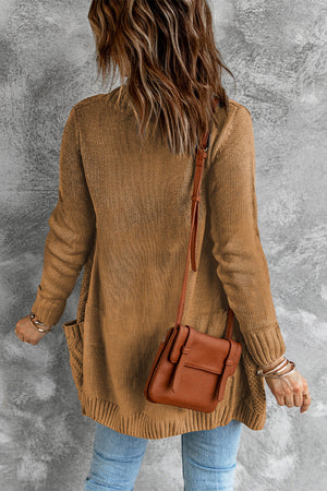 Khaki Front Pocket and Buttons Closure Cardigan