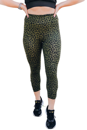 Green Yoga Fitness Leopard Cropped Leggings