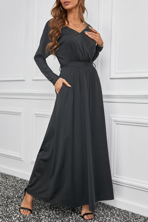Black V Neck Batwing Sleeve Maxi Dress