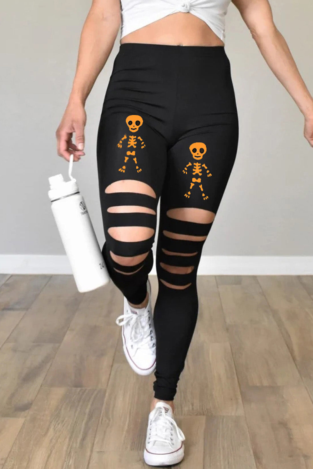 Cut-out Skeleton Print Halloween Leggings